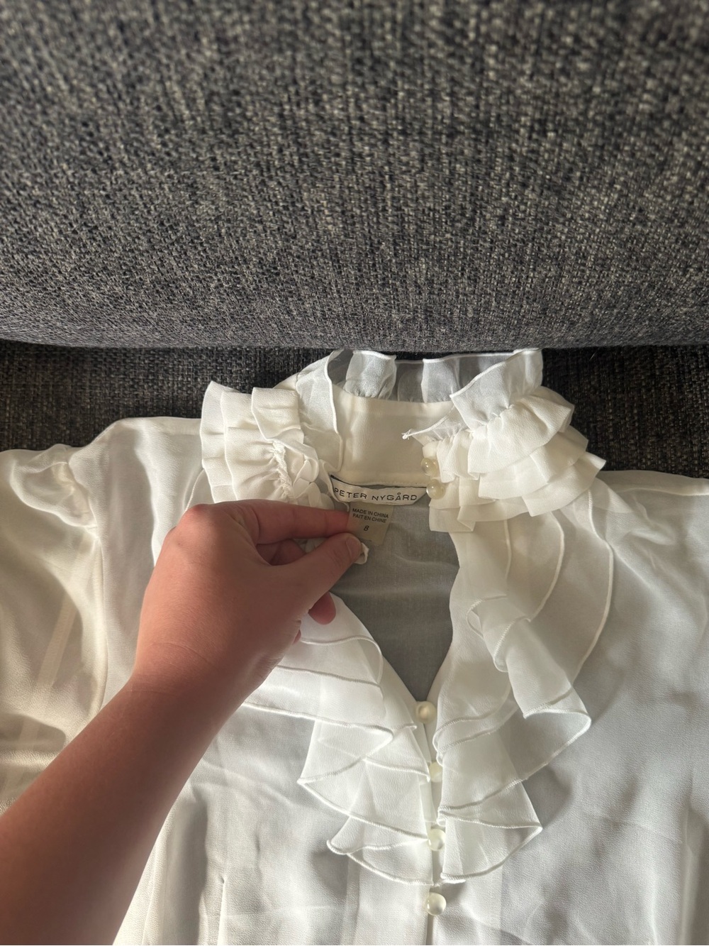 Peter Nygard White Sheer Ruffled Blouse (great Halloween costume shirt!) - Picture 4 of 5